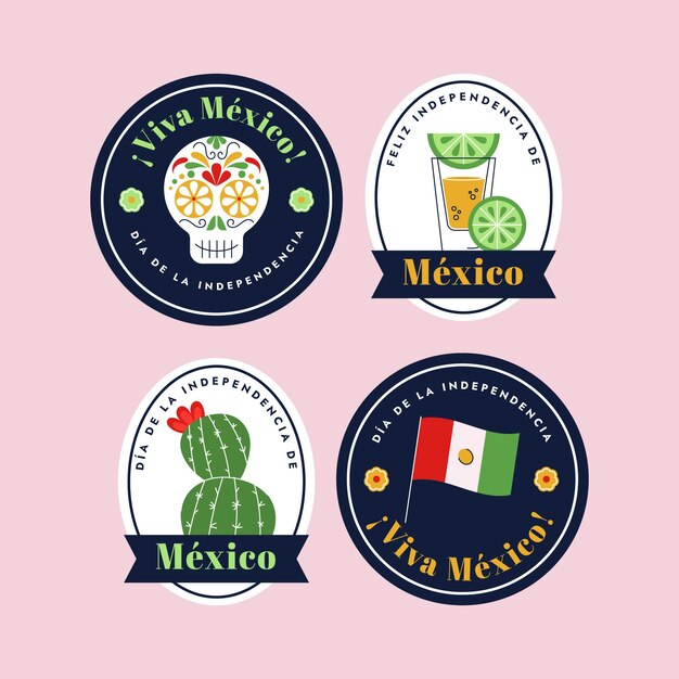 Flat labels collection for mexico independence celebration