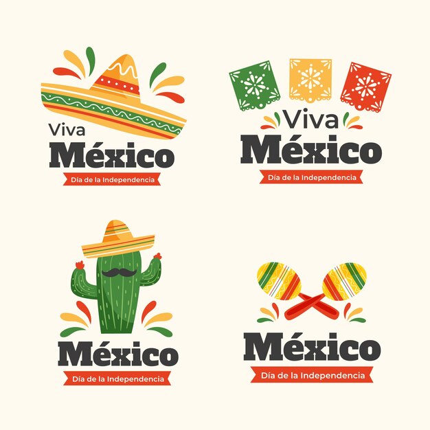 Flat labels collection for mexico independence celebration