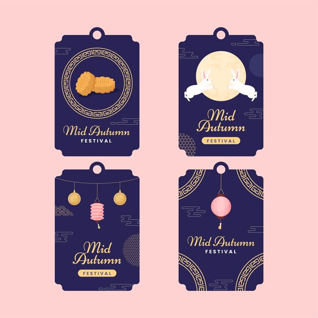 Flat labels collection for mid autumn festival celebration