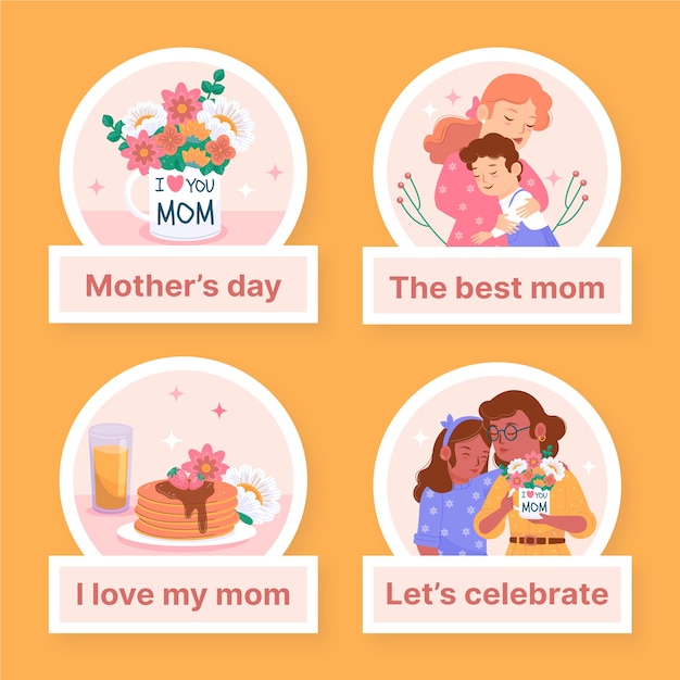 Free Vector flat labels collection for mothers day celebration