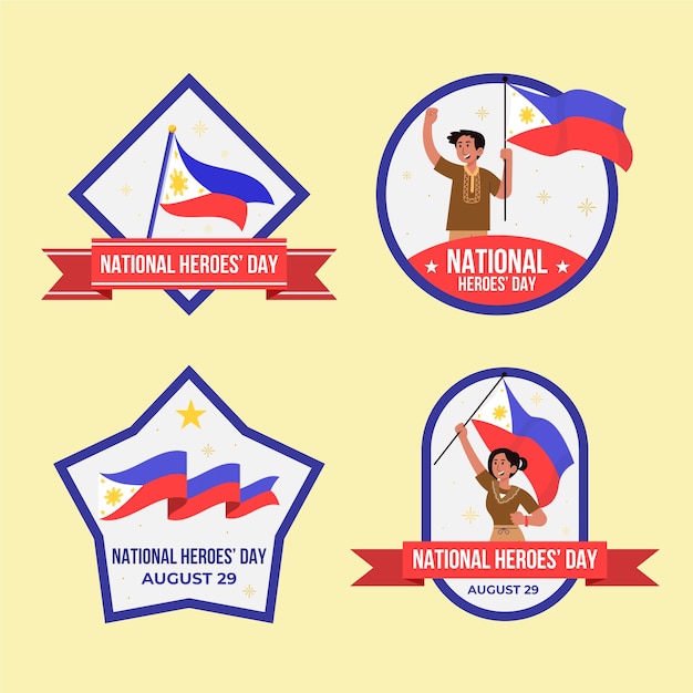 Free Vector flat labels collection for national heroes day celebration