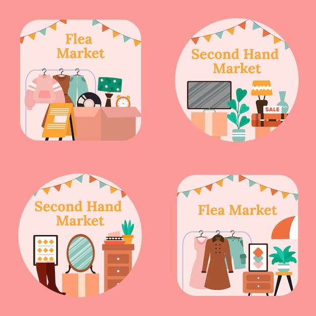 Free Vector flat labels collection for second-hand flea market event