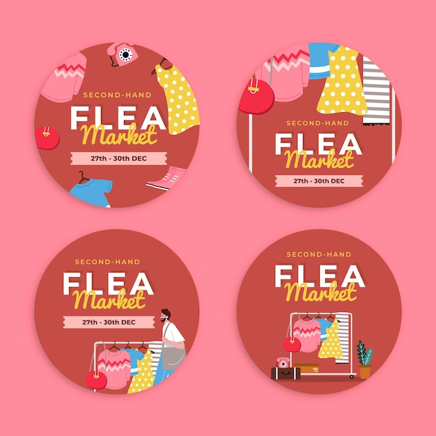 Flat labels collection for second-hand flea market event