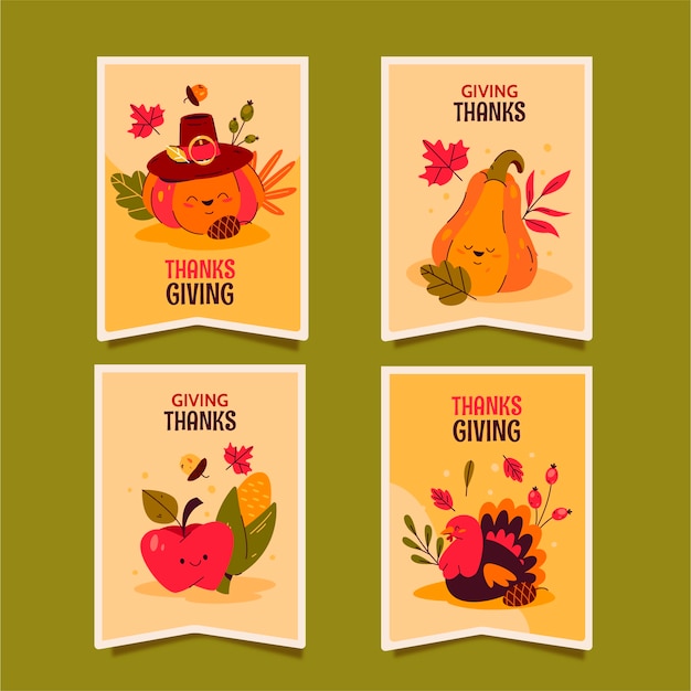 Flat labels collection for thanksgiving celebration