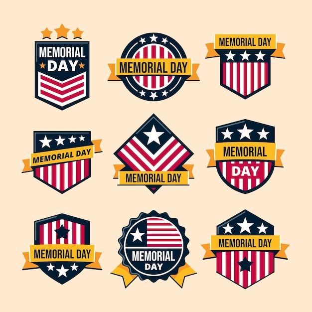 Free vector flat labels collection for usa memorial day holiday