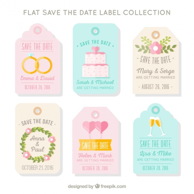 Free Vector flat labels collection for weddings