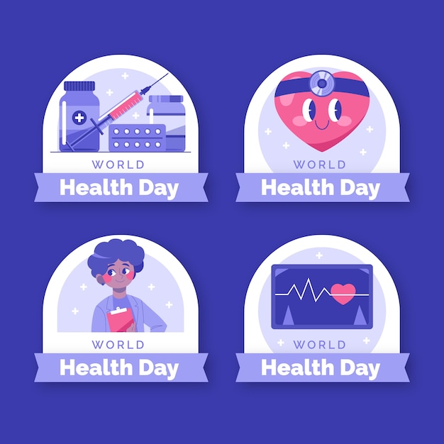 Flat labels collection for world health day celebration