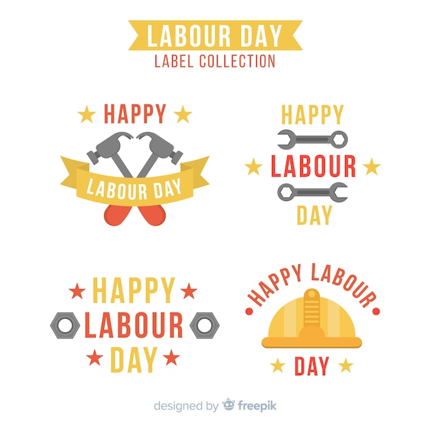 Free Vector flat labor day badge collection