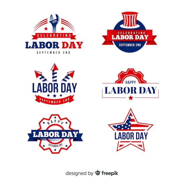 Free Vector flat labor day badge collection