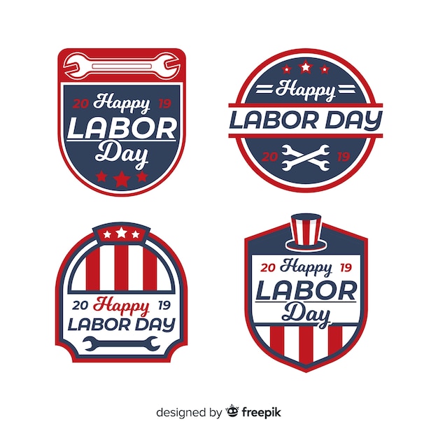 Free Vector flat labor day badge collection