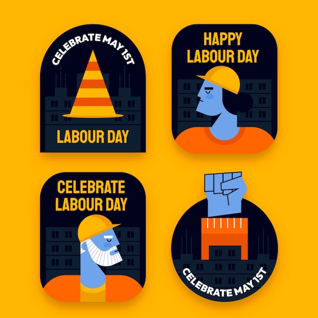 Free vector flat labor day badges collection