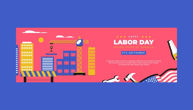 Flat labor day horizontal banner template