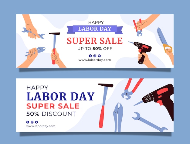 Flat labor day horizontal banner template