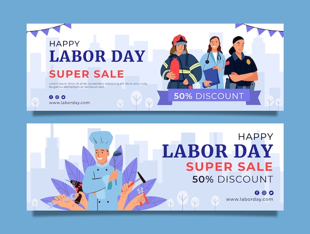 Flat labor day horizontal banner template