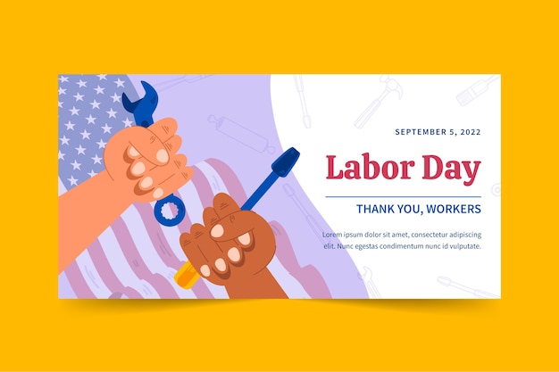 Free vector flat labor day horizontal banner template