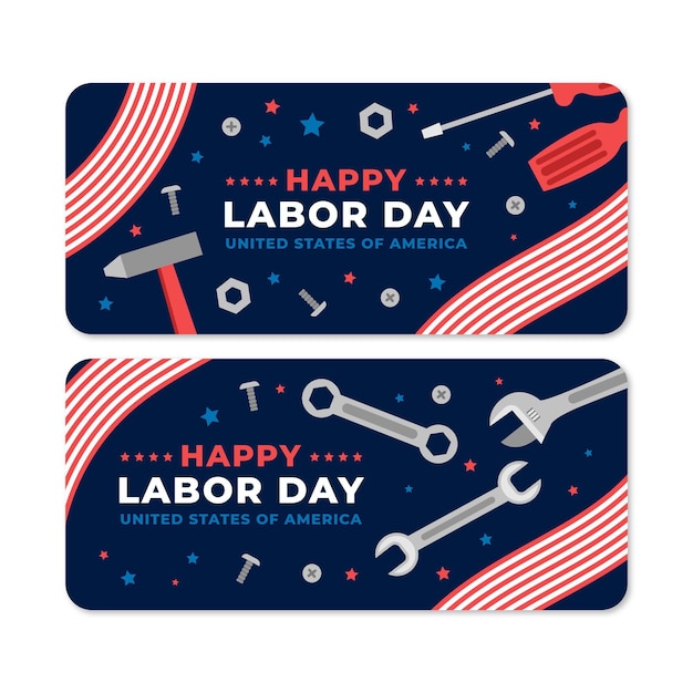 Flat labor day horizontal banners set