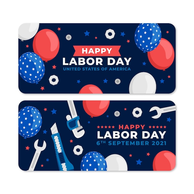 Flat labor day horizontal banners set