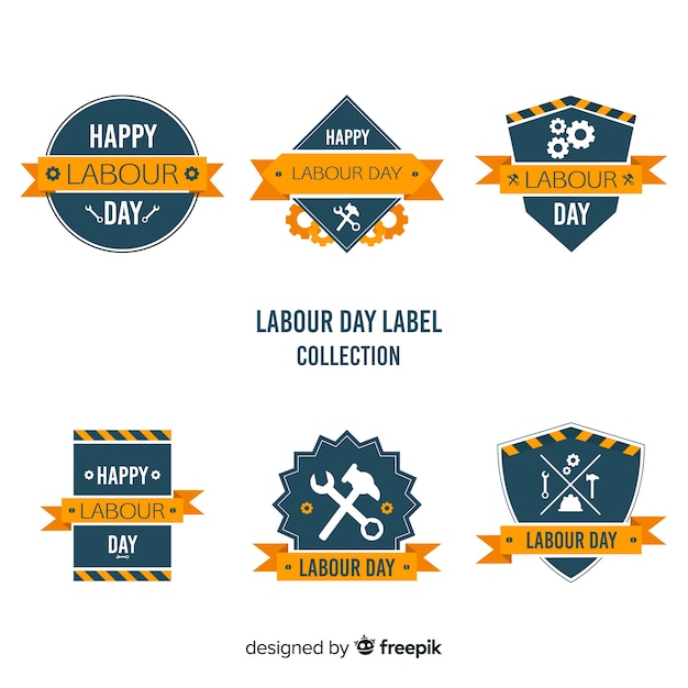 Free Vector flat labor day label collection