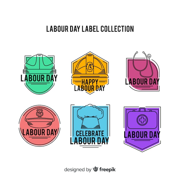 Flat labor day label collection