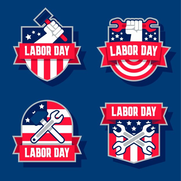 Flat labor day labels collection