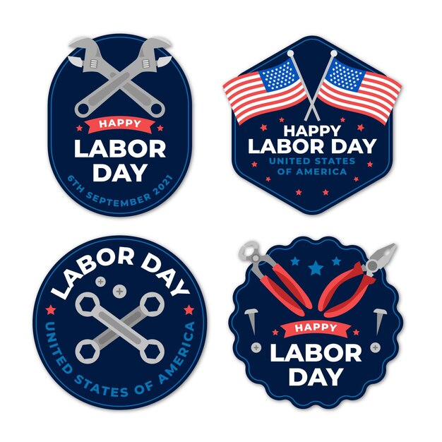 Flat labor day labels collection