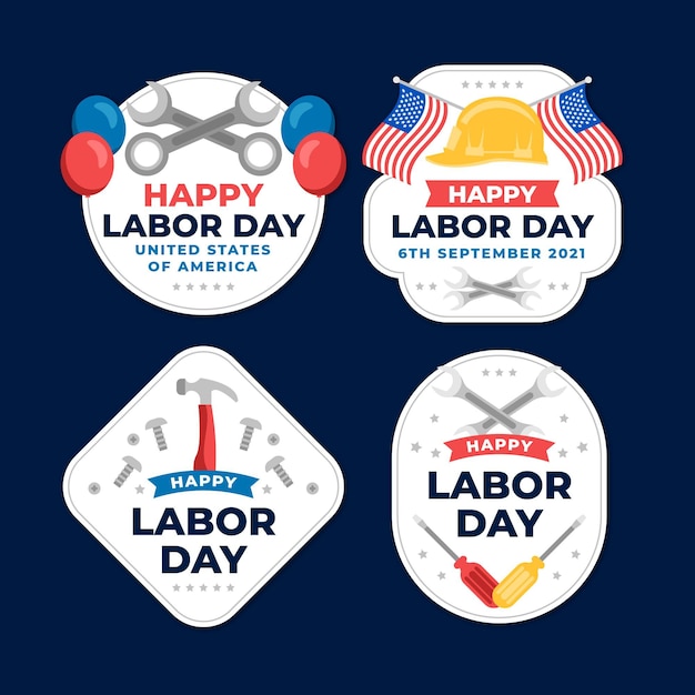 Flat labor day labels collection