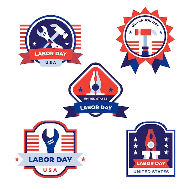 Flat labor day labels collection