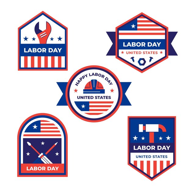 Flat labor day labels collection