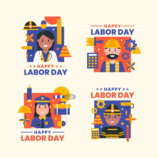 Flat labor day labels collection