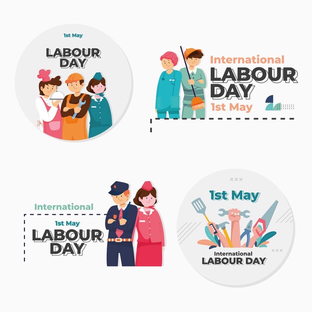 Flat labor day labels collection