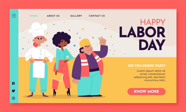 Flat labor day landing page template