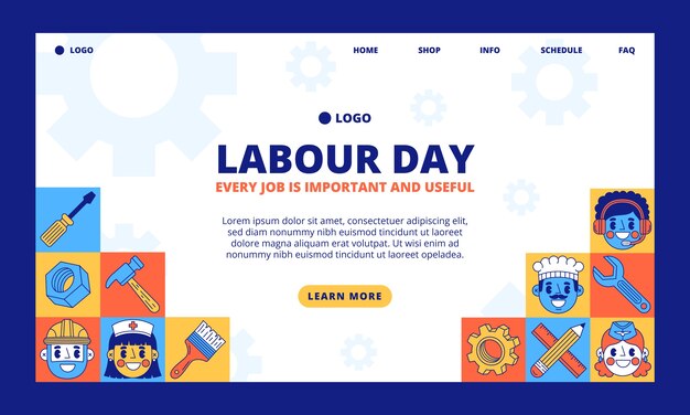 Flat labor day landing page template