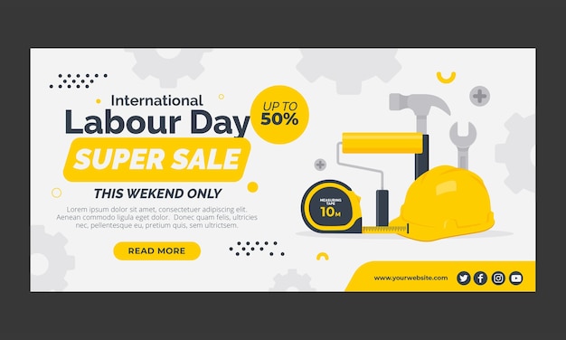 Flat labor day sale horizontal banner template