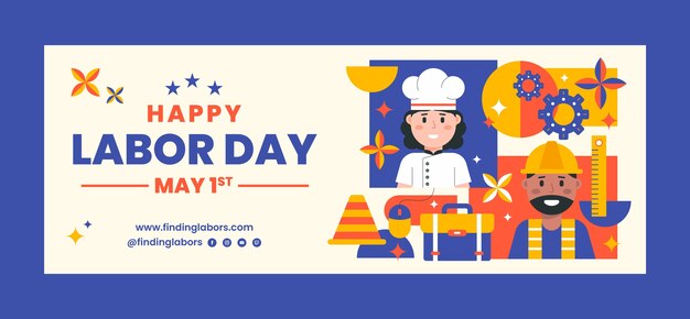 Flat labor day social media cover template