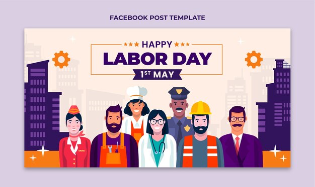 Flat labor day social media post template