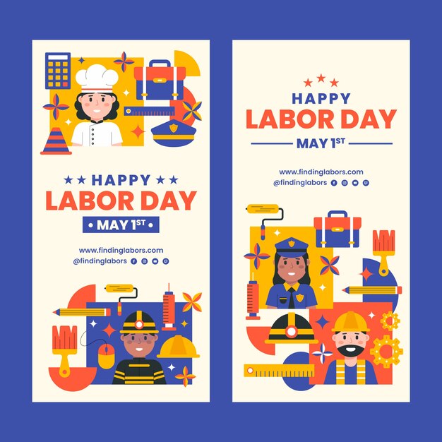 Flat labor day vertical banners pack