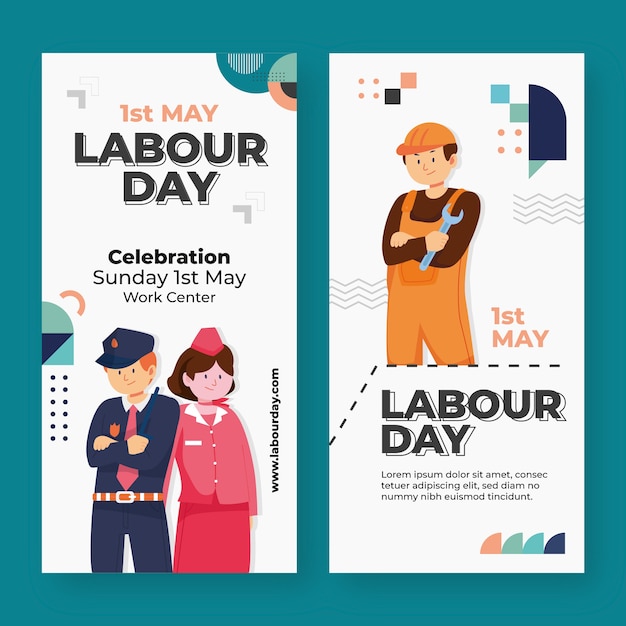 Free Vector flat labor day vertical banners pack