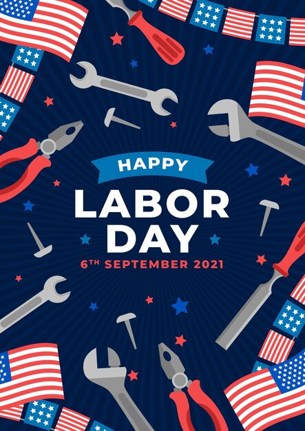 Flat labor day vertical poster template