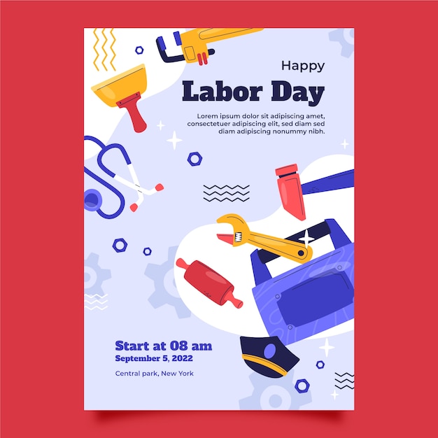 Free Vector flat labor day vertical poster template