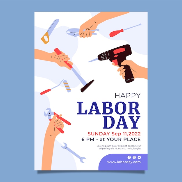 Flat labor day vertical poster template