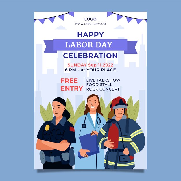 Flat labor day vertical poster template