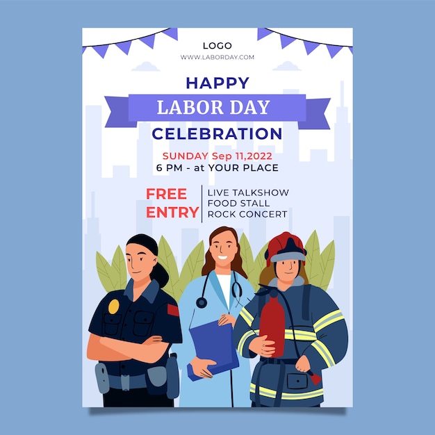 Flat labor day vertical poster template