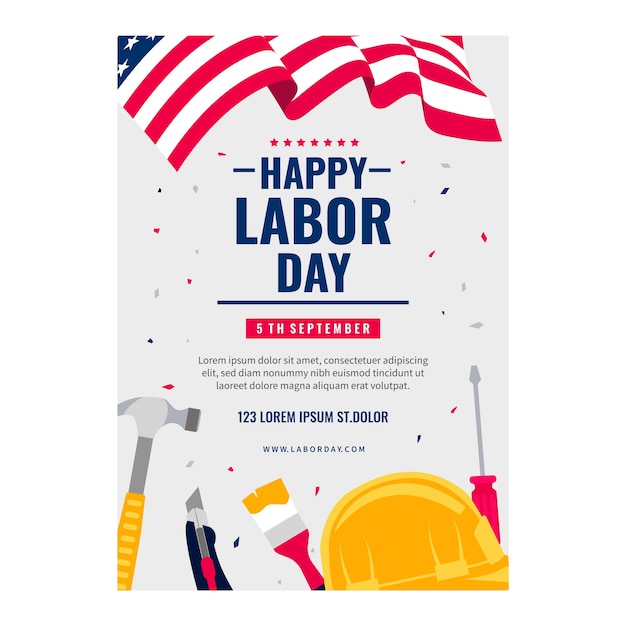 Flat labor day vertical poster template