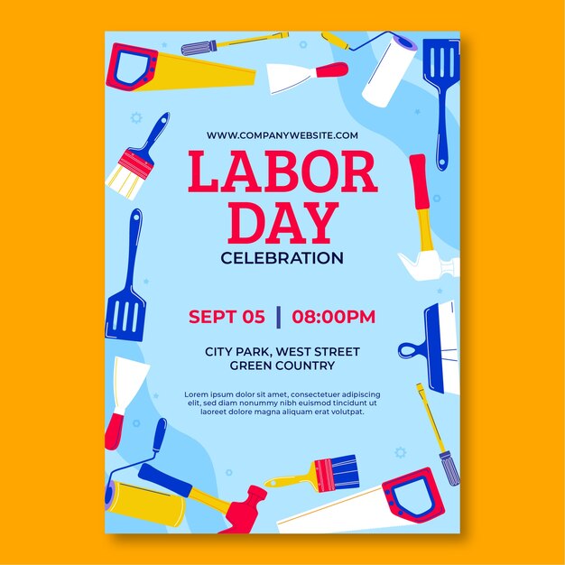 Flat labor day vertical poster template