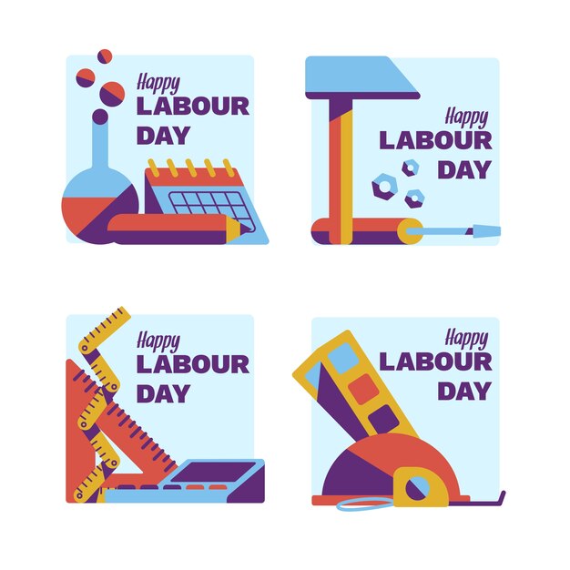 Flat labour day badge collection