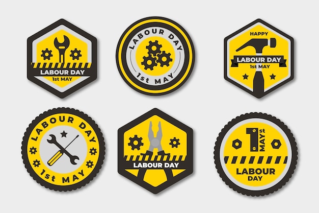 Free Vector flat labour day badge collection