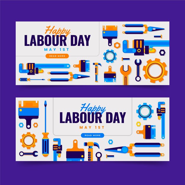 Flat labour day banners