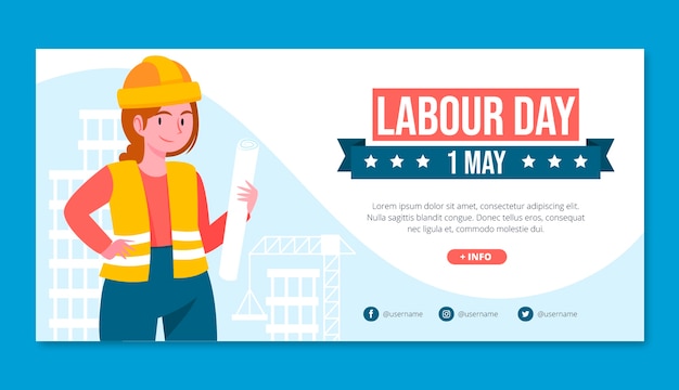 Flat labour day horizontal banner template