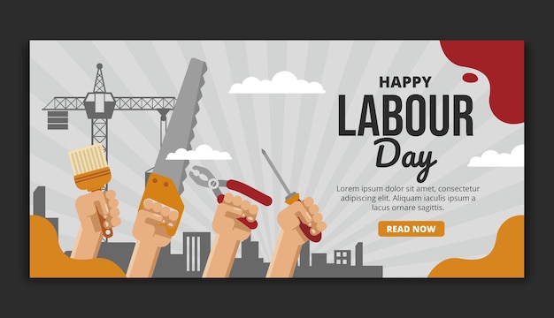 Free Vector flat labour day horizontal banner template