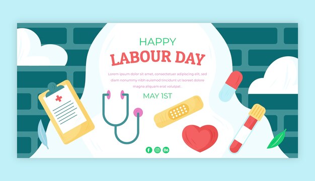 Flat labour day horizontal banner template